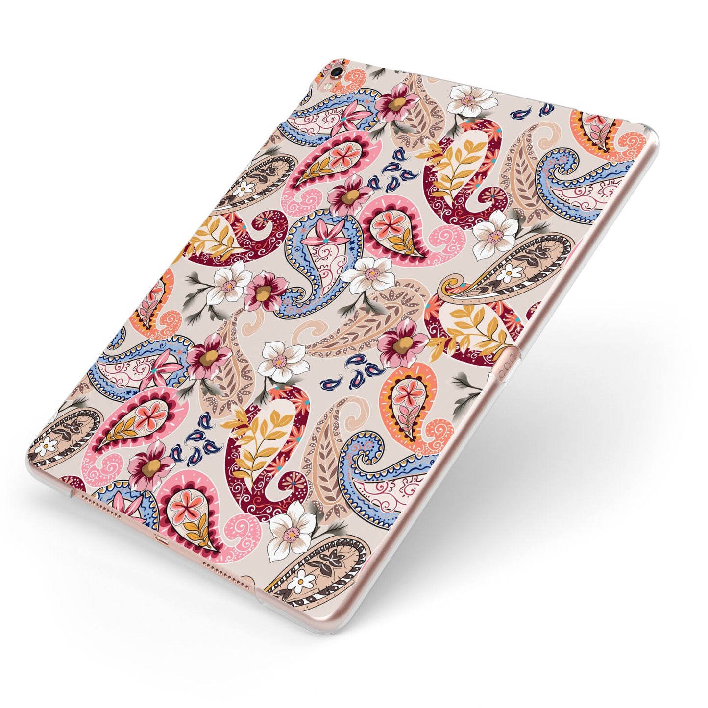 Paisley Cashmere Flowers Apple iPad Case on Rose Gold iPad Side View