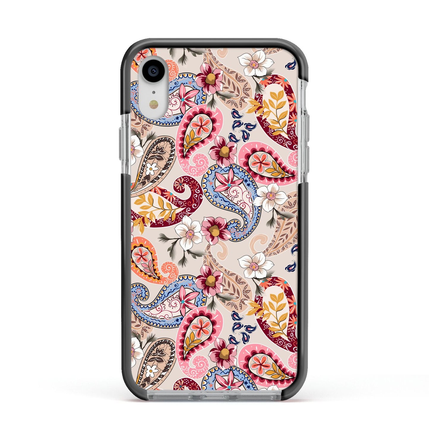 Paisley Cashmere Flowers Apple iPhone XR Impact Case Black Edge on Silver Phone