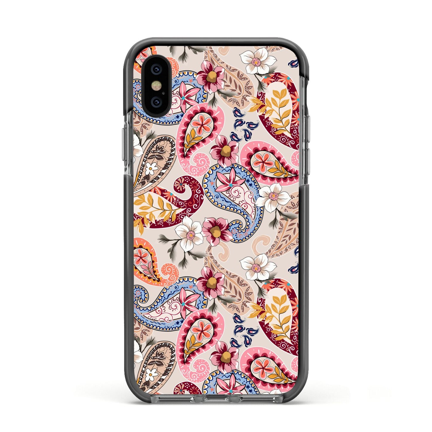 Paisley Cashmere Flowers Apple iPhone Xs Impact Case Black Edge on Black Phone