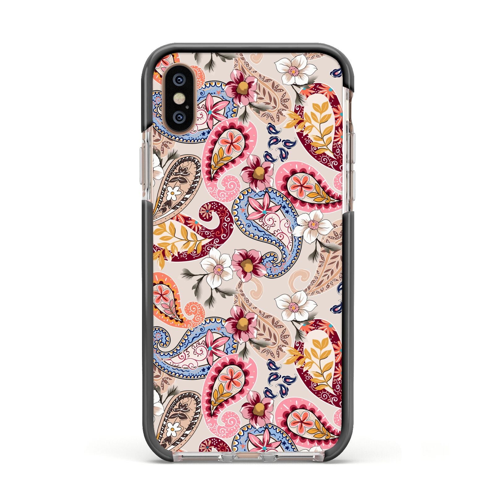 Paisley Cashmere Flowers Apple iPhone Xs Impact Case Black Edge on Gold Phone