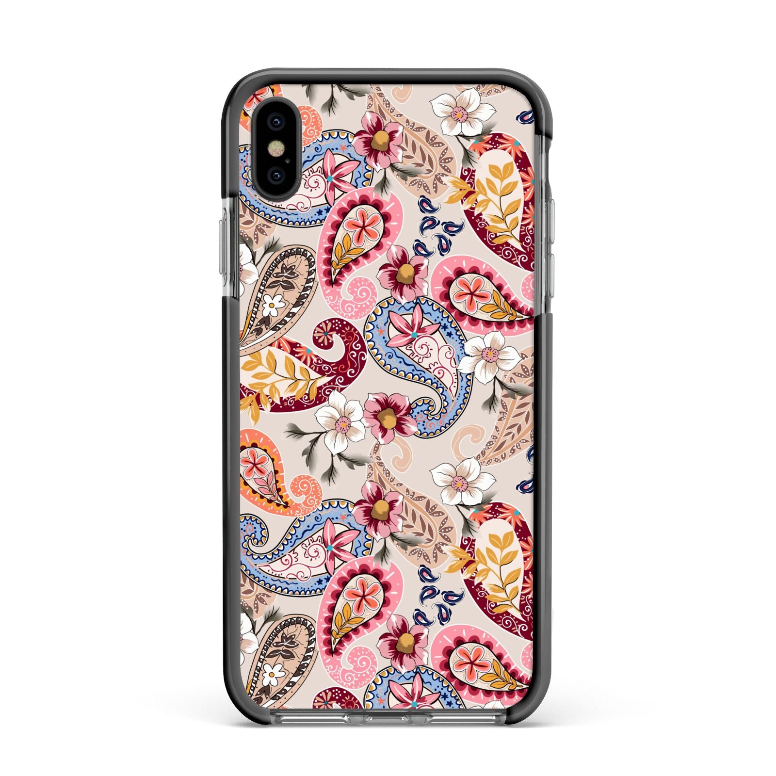 Paisley Cashmere Flowers Apple iPhone Xs Max Impact Case Black Edge on Black Phone