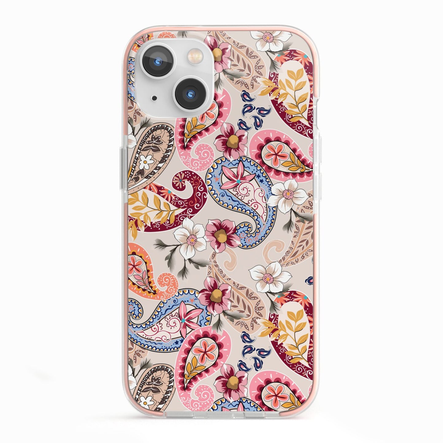 Paisley Cashmere Flowers iPhone 13 TPU Impact Case with Pink Edges