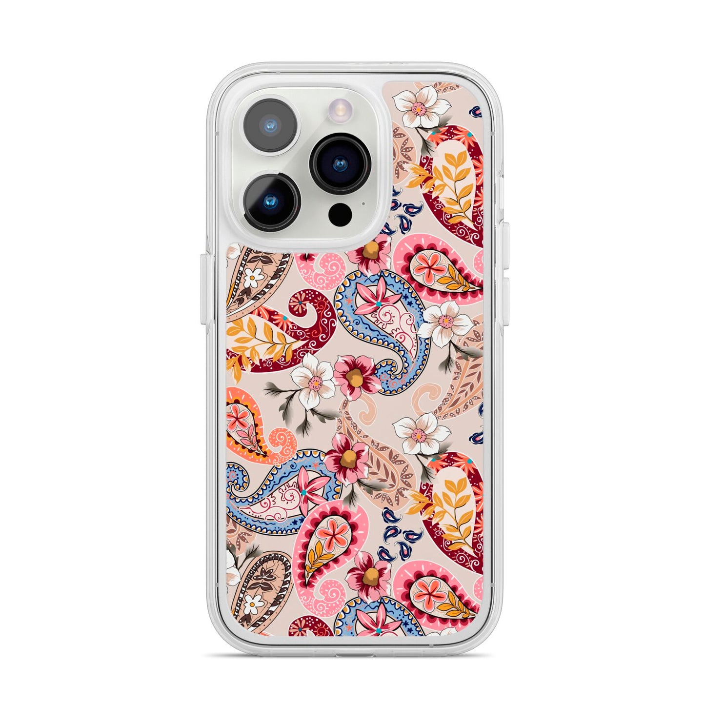 Paisley Cashmere Flowers iPhone 14 Pro Clear Tough Case Silver