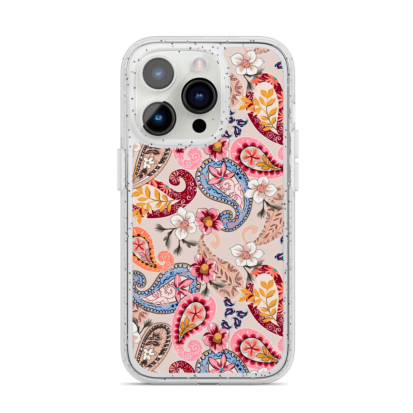 Paisley Cashmere Flowers iPhone 14 Pro Glitter Tough Case Silver