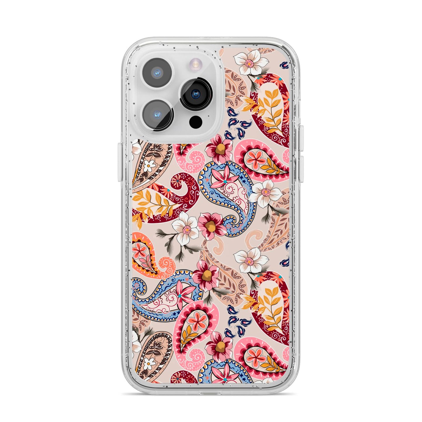 Paisley Cashmere Flowers iPhone 14 Pro Max Glitter Tough Case Silver