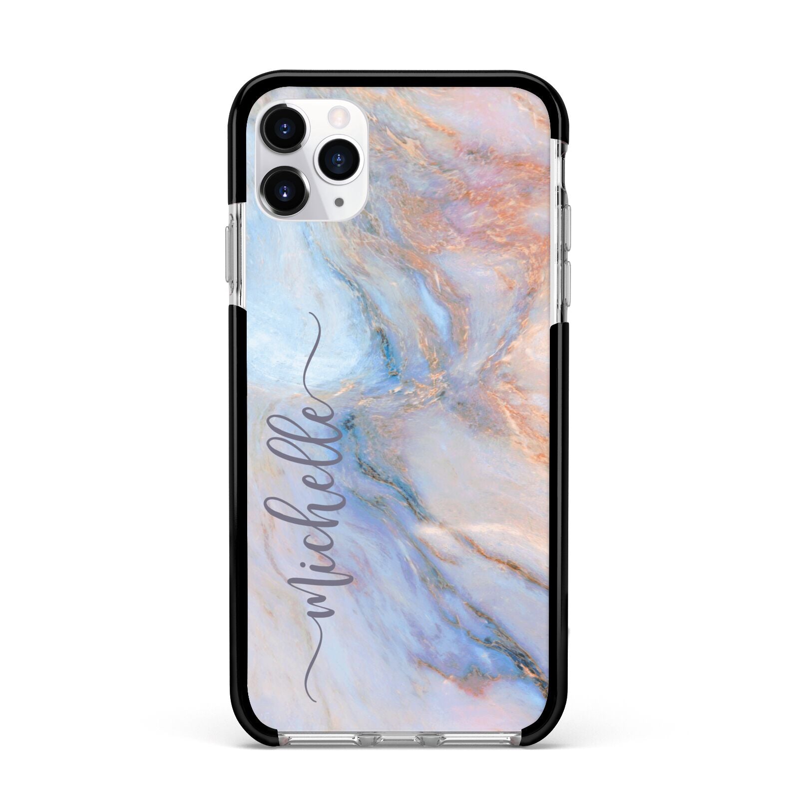 Pale Blue And Pink Marble Apple iPhone 11 Pro Max in Silver with Black Impact Case