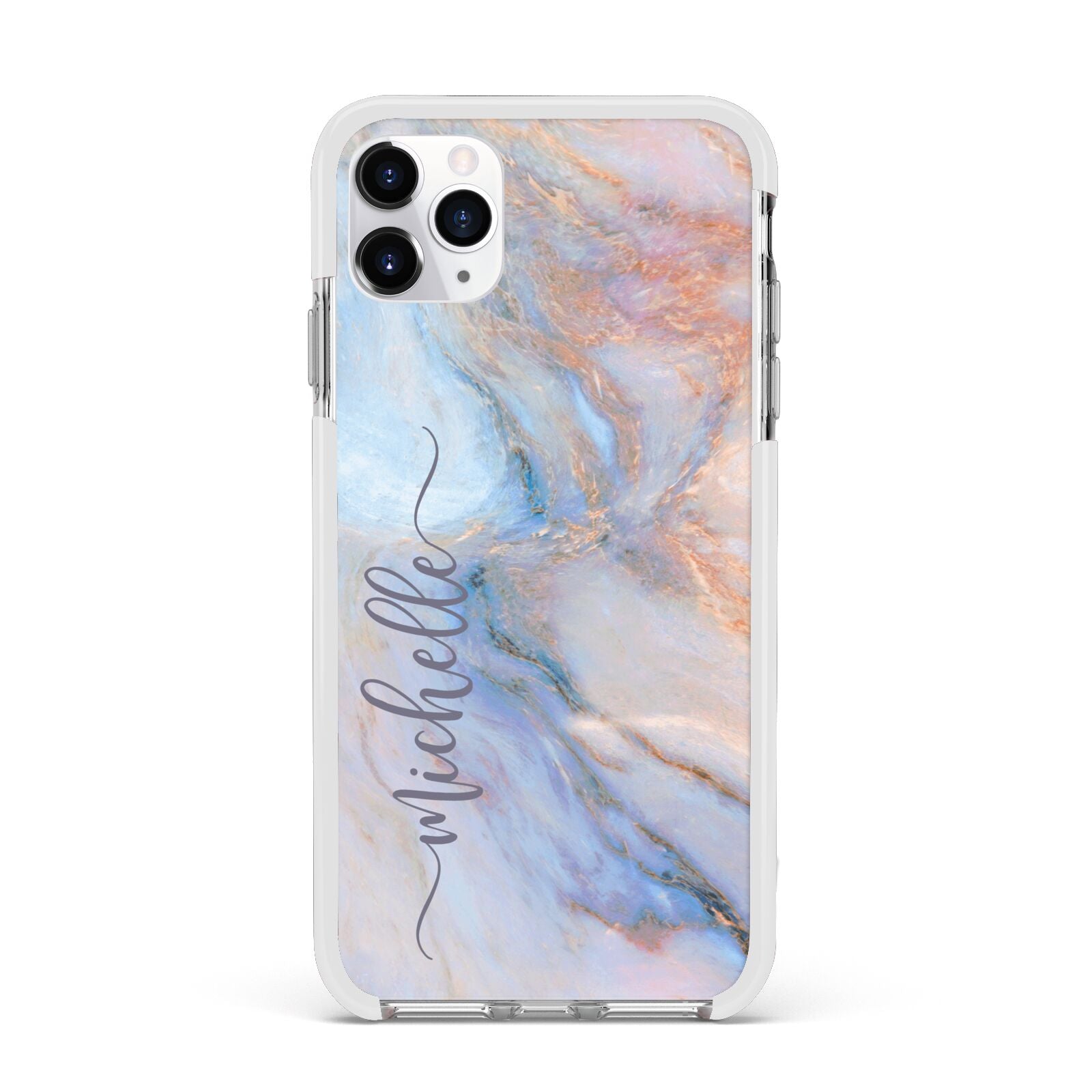 Pale Blue And Pink Marble Apple iPhone 11 Pro Max in Silver with White Impact Case