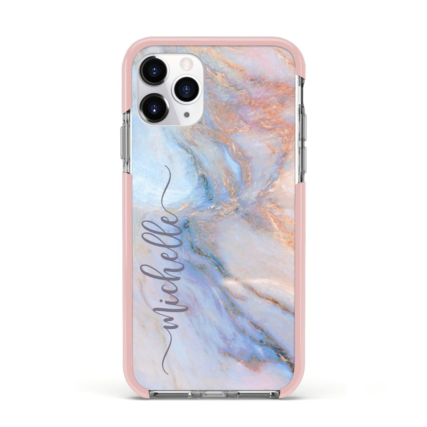 Pale Blue And Pink Marble Apple iPhone 11 Pro in Silver with Pink Impact Case