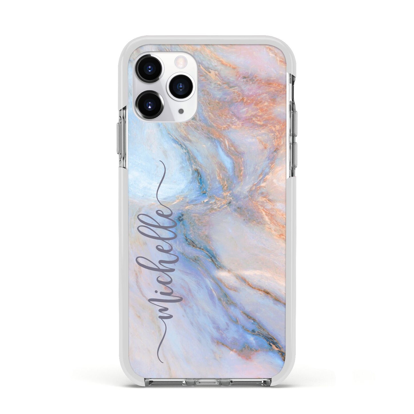 Pale Blue And Pink Marble Apple iPhone 11 Pro in Silver with White Impact Case