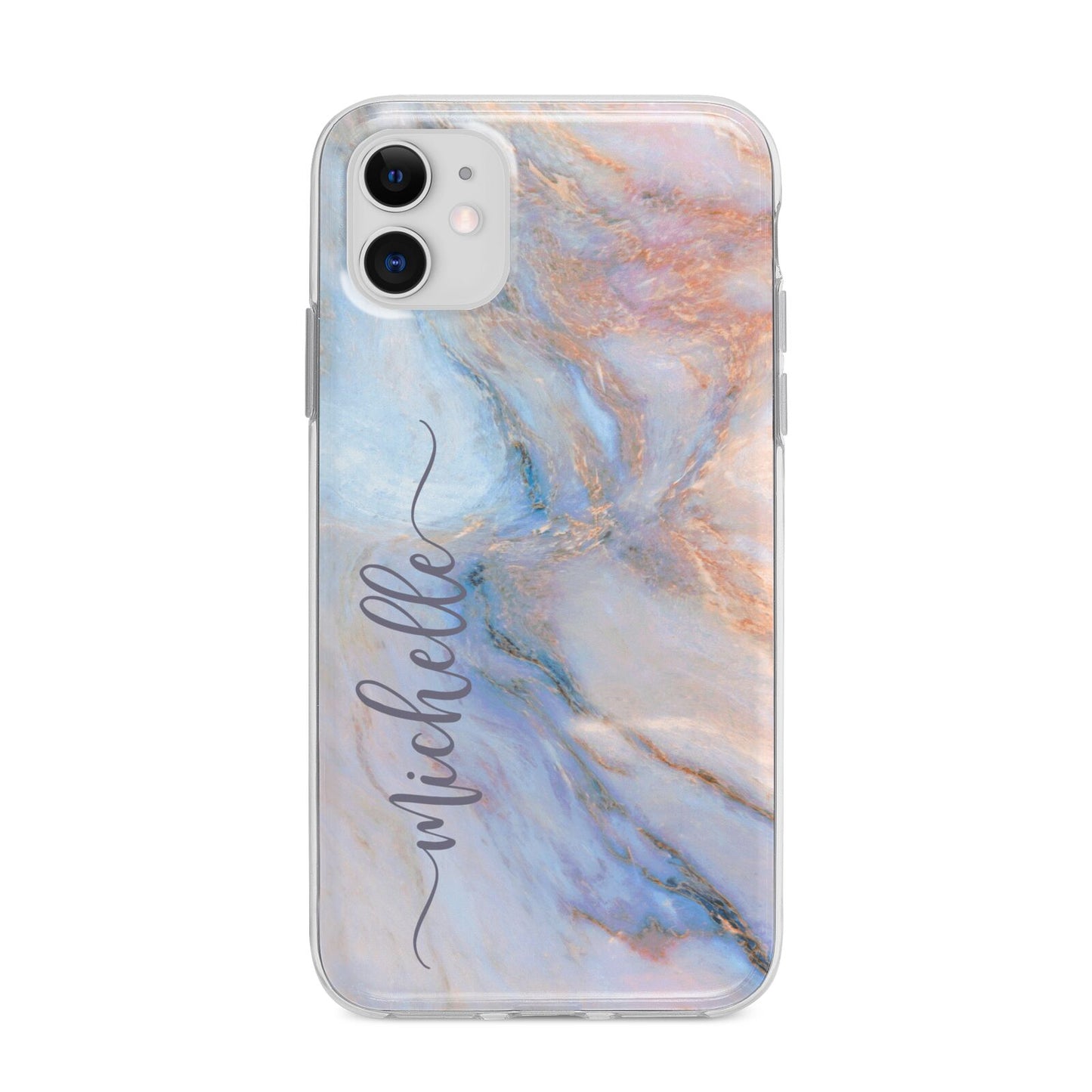 Pale Blue And Pink Marble Apple iPhone 11 in White with Bumper Case