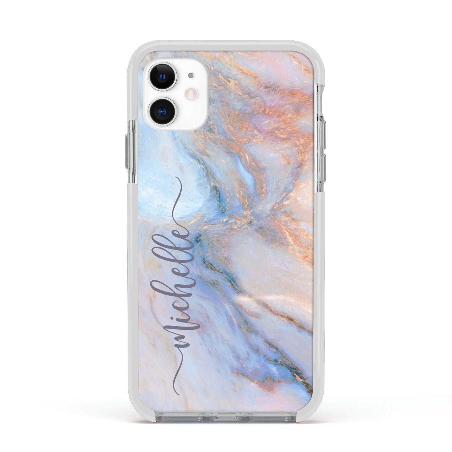Pale Blue And Pink Marble Apple iPhone 11 in White with White Impact Case