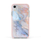 Pale Blue And Pink Marble Apple iPhone XR Impact Case Pink Edge on Silver Phone