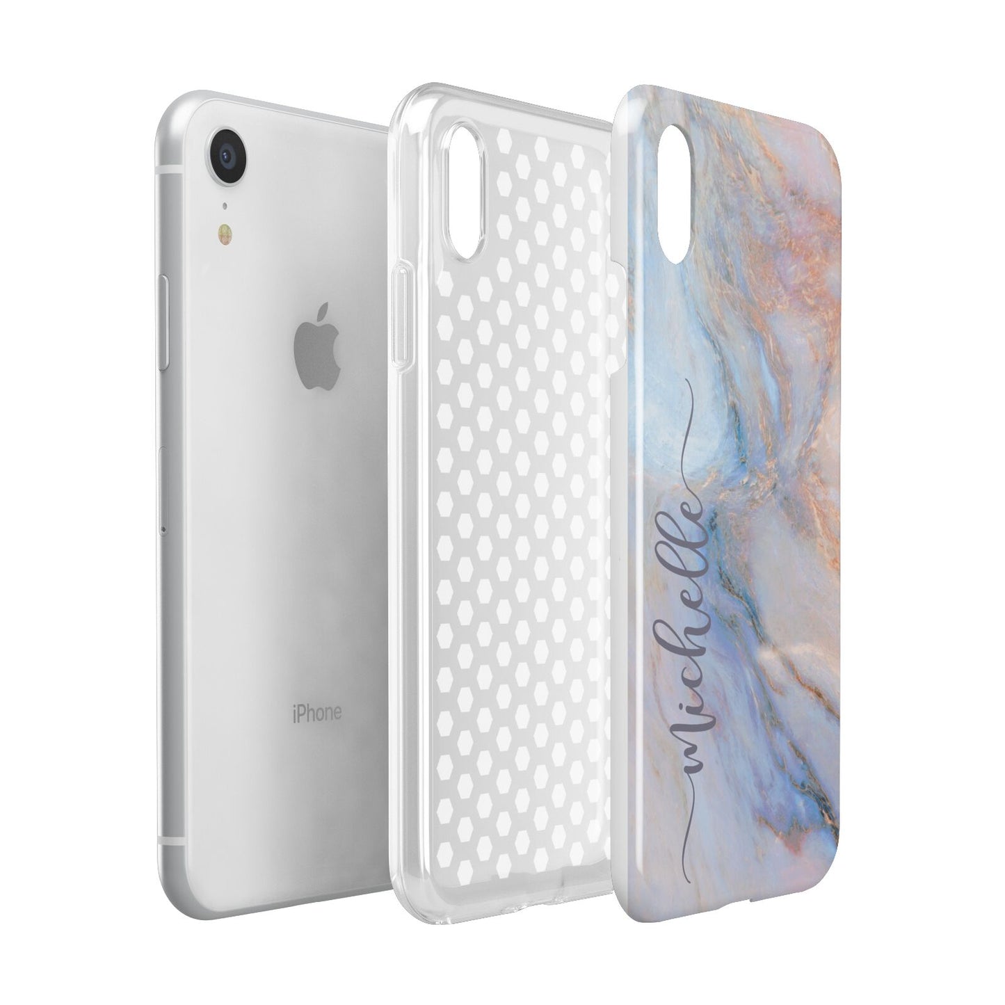 Pale Blue And Pink Marble Apple iPhone XR White 3D Tough Case Expanded view