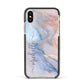 Pale Blue And Pink Marble Apple iPhone Xs Impact Case Black Edge on Gold Phone