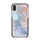 Pale Blue And Pink Marble Apple iPhone Xs Impact Case Black Edge on Silver Phone