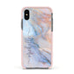 Pale Blue And Pink Marble Apple iPhone Xs Impact Case Pink Edge on Black Phone