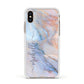 Pale Blue And Pink Marble Apple iPhone Xs Impact Case White Edge on Gold Phone