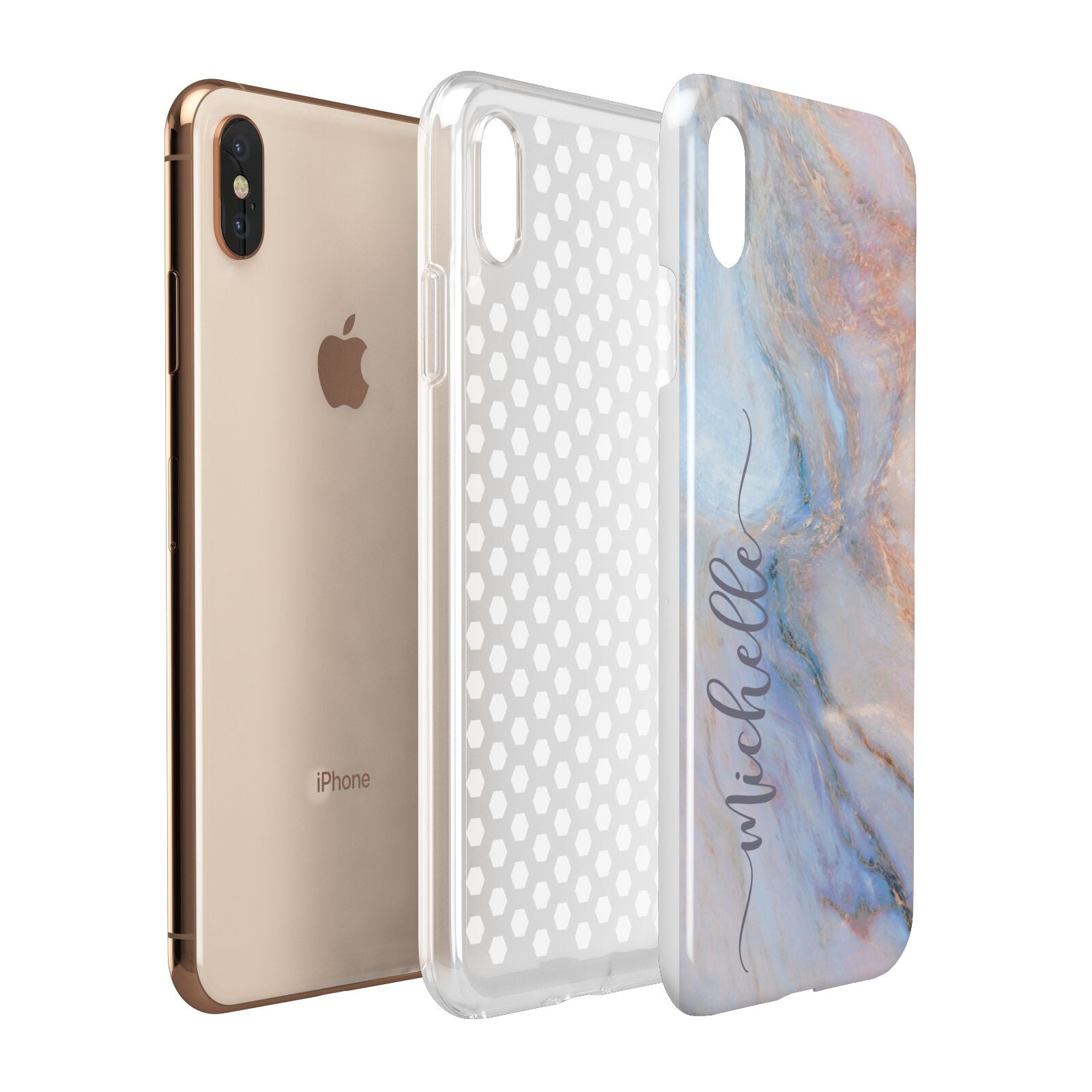 Pale Blue And Pink Marble Apple iPhone Xs Max 3D Tough Case Expanded View