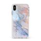 Pale Blue And Pink Marble Apple iPhone Xs Max Impact Case White Edge on Silver Phone