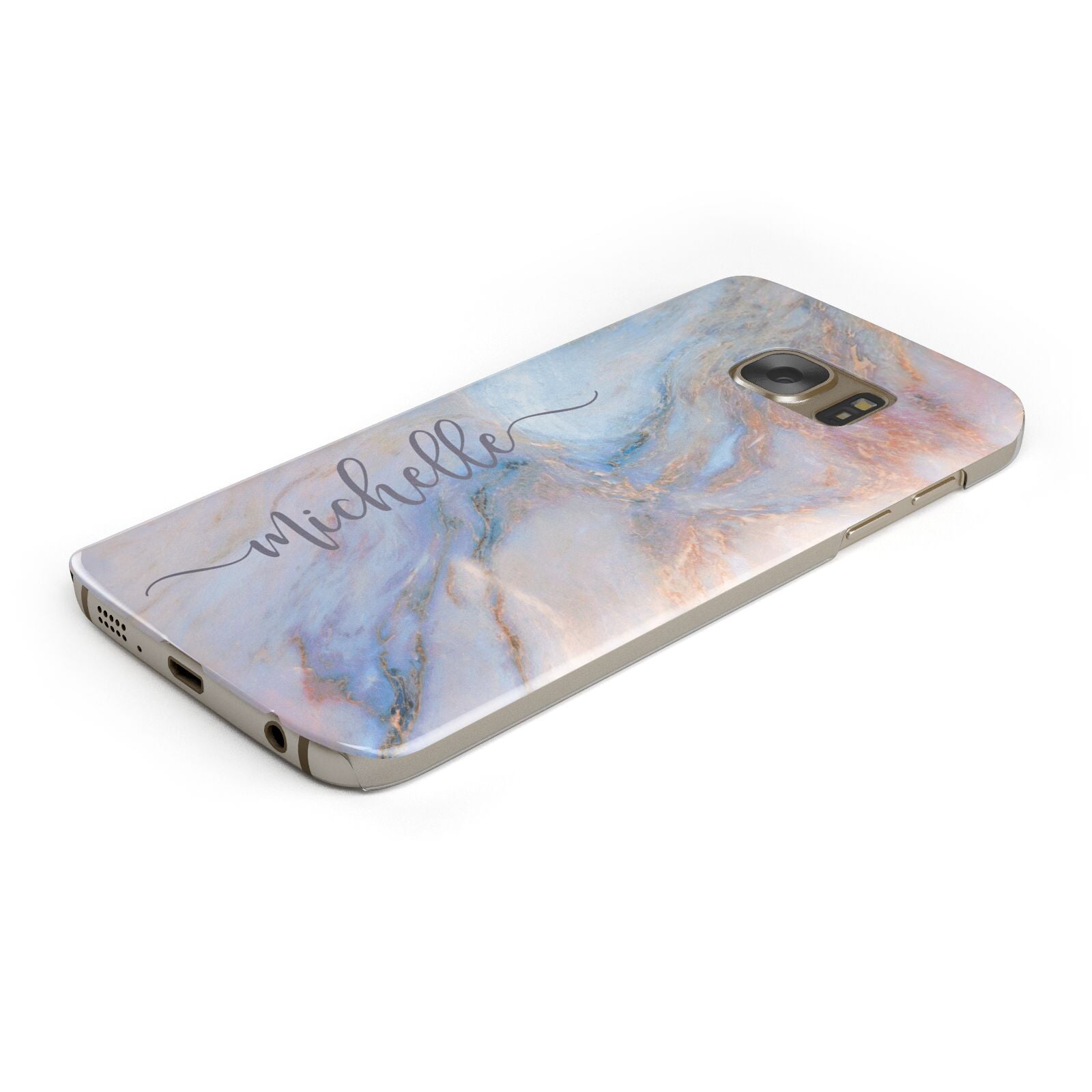 Pale Blue And Pink Marble Protective Samsung Galaxy Case Angled Image