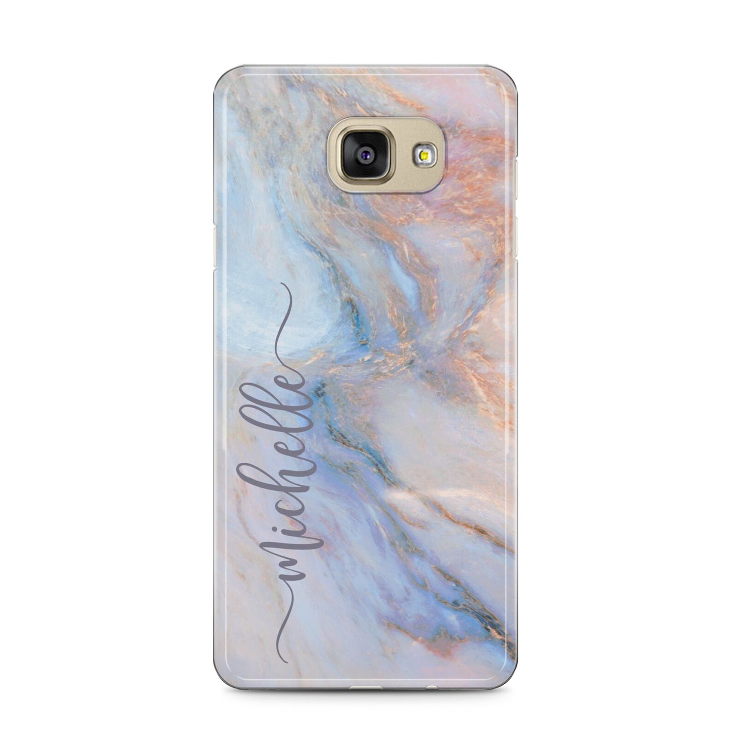 Pale Blue And Pink Marble Samsung Galaxy A5 2016 Case on gold phone