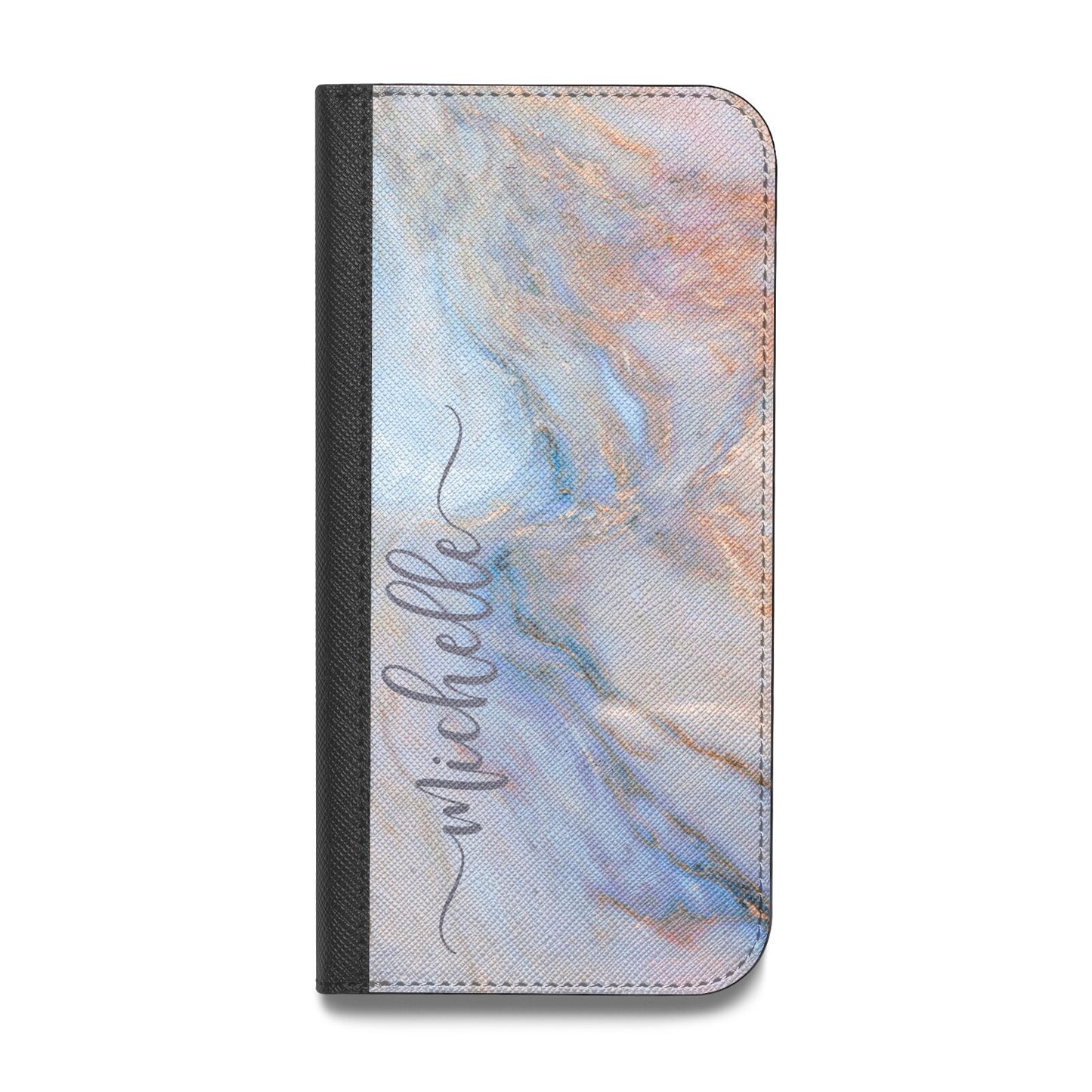 Pale Blue And Pink Marble Vegan Leather Flip iPhone Case