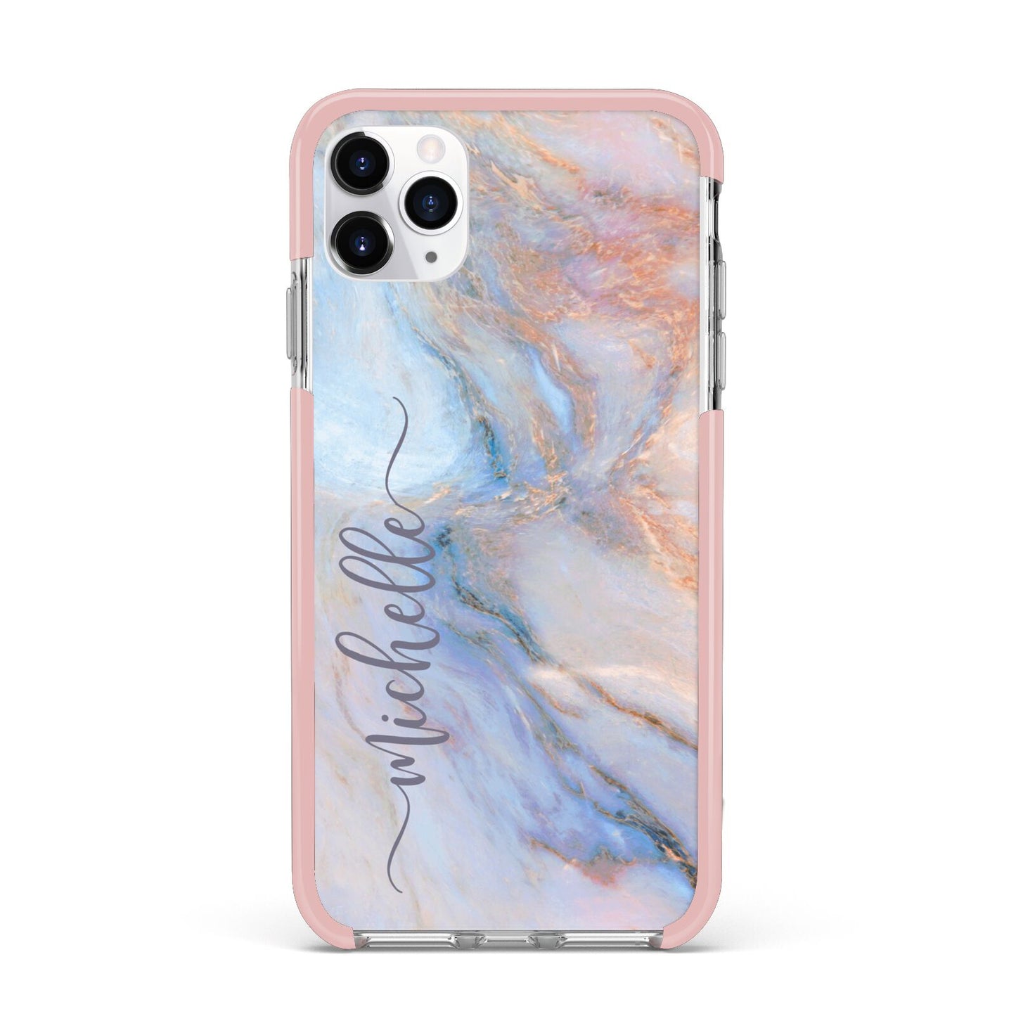 Pale Blue And Pink Marble iPhone 11 Pro Max Impact Pink Edge Case