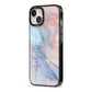 Pale Blue And Pink Marble iPhone 13 Black Impact Case Side Angle on Silver phone