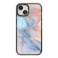 Pale Blue And Pink Marble iPhone 13 Black Impact Case on Silver phone