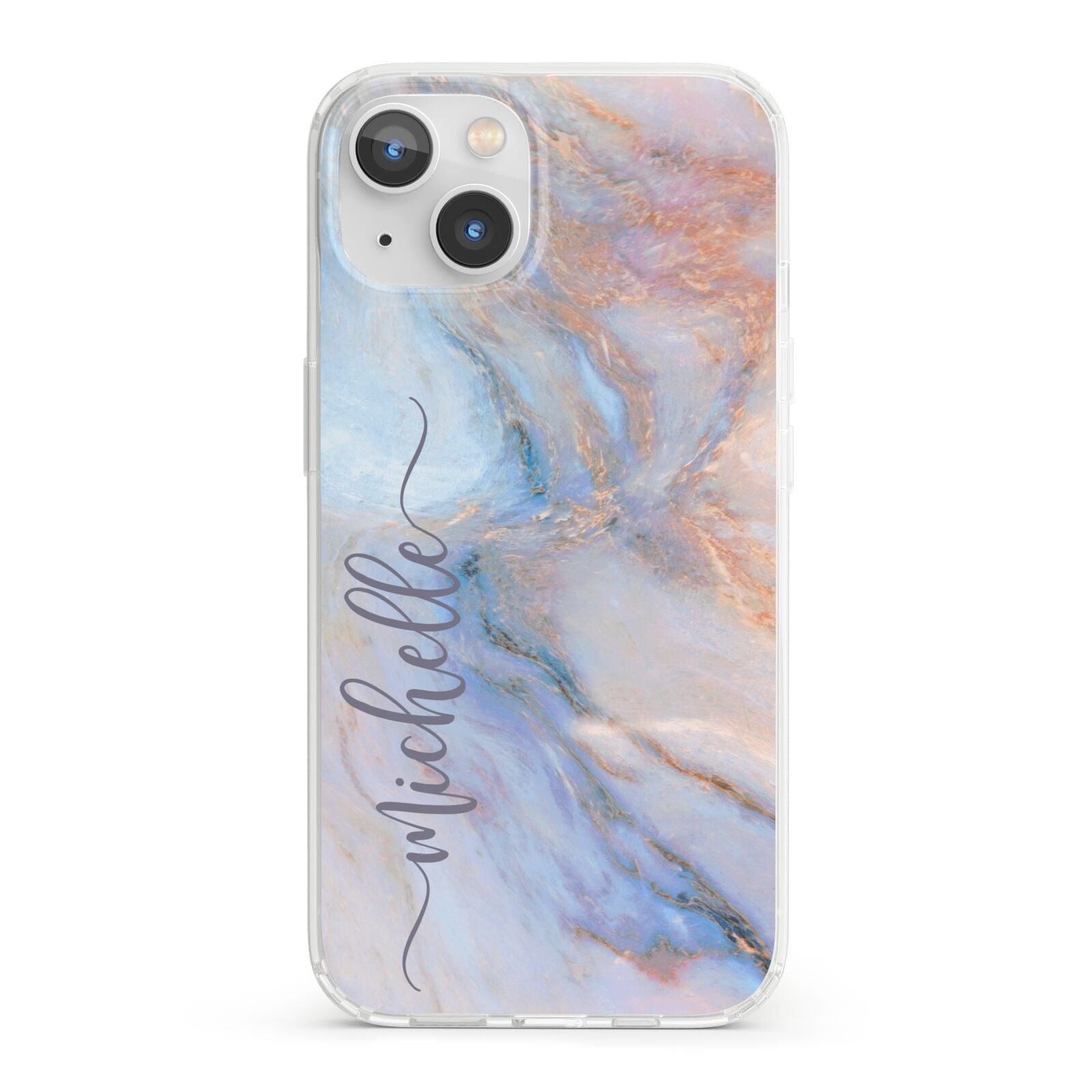 Pale Blue And Pink Marble iPhone 13 Clear Bumper Case