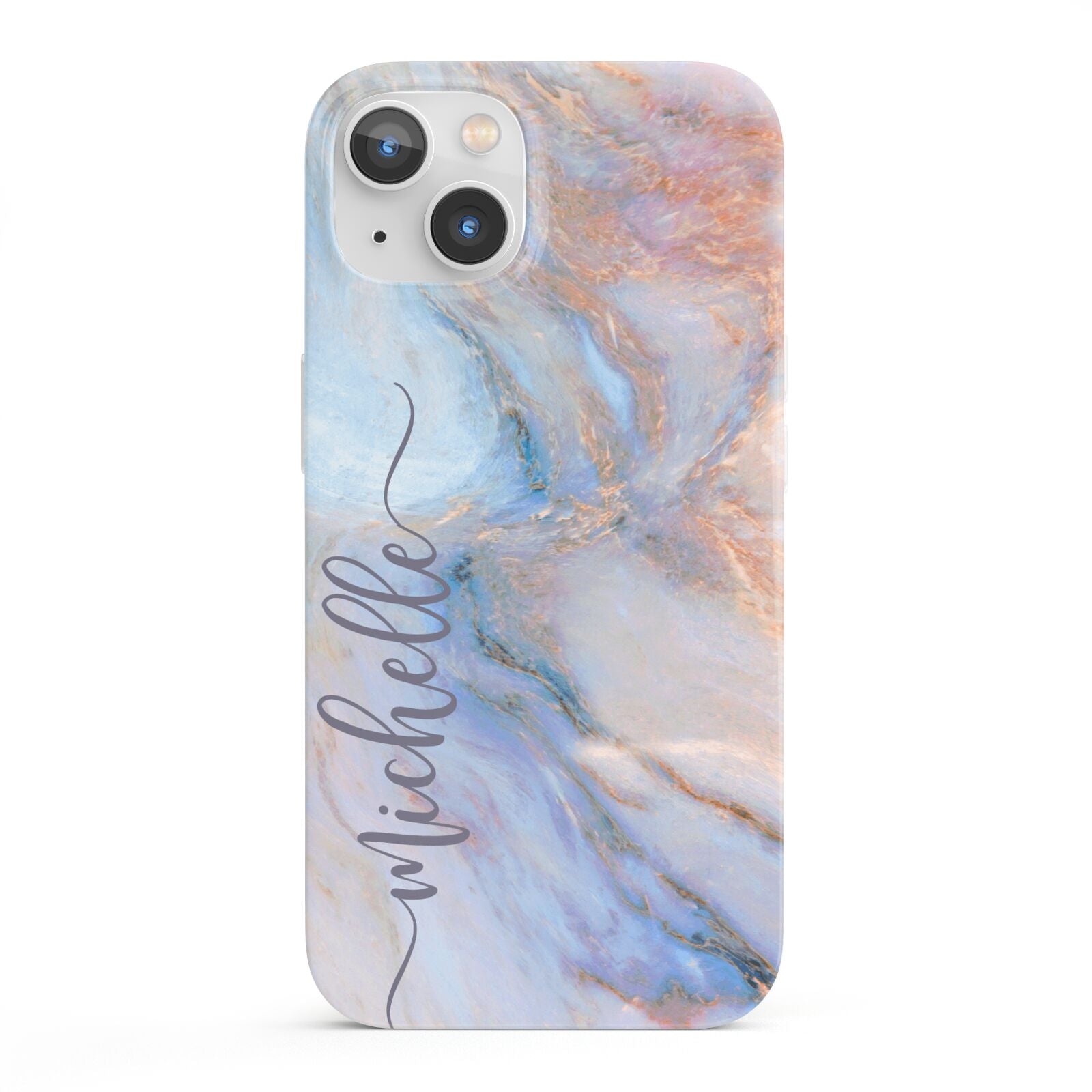 Pale Blue And Pink Marble iPhone 13 Full Wrap 3D Snap Case