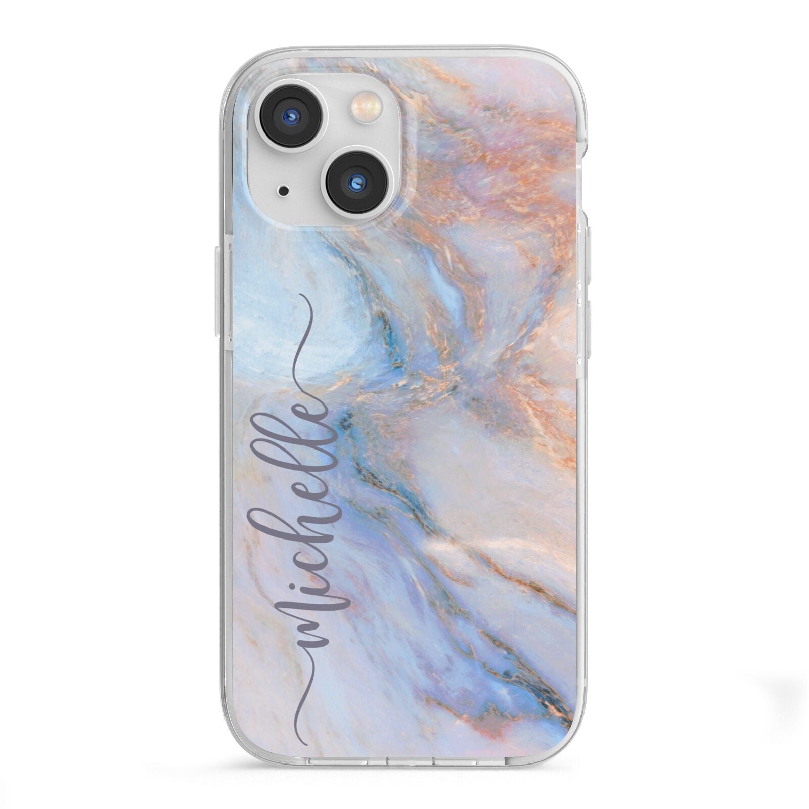Pale Blue And Pink Marble iPhone 13 Mini TPU Impact Case with White Edges