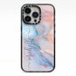 Pale Blue And Pink Marble iPhone 13 Pro Black Impact Case on Silver phone