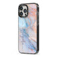 Pale Blue And Pink Marble iPhone 13 Pro Max Black Impact Case Side Angle on Silver phone