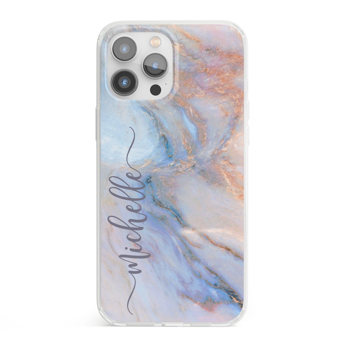 Pale Blue And Pink Marble iPhone 13 Pro Max Clear Bumper Case