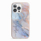 Pale Blue And Pink Marble iPhone 13 Pro TPU Impact Case with Pink Edges