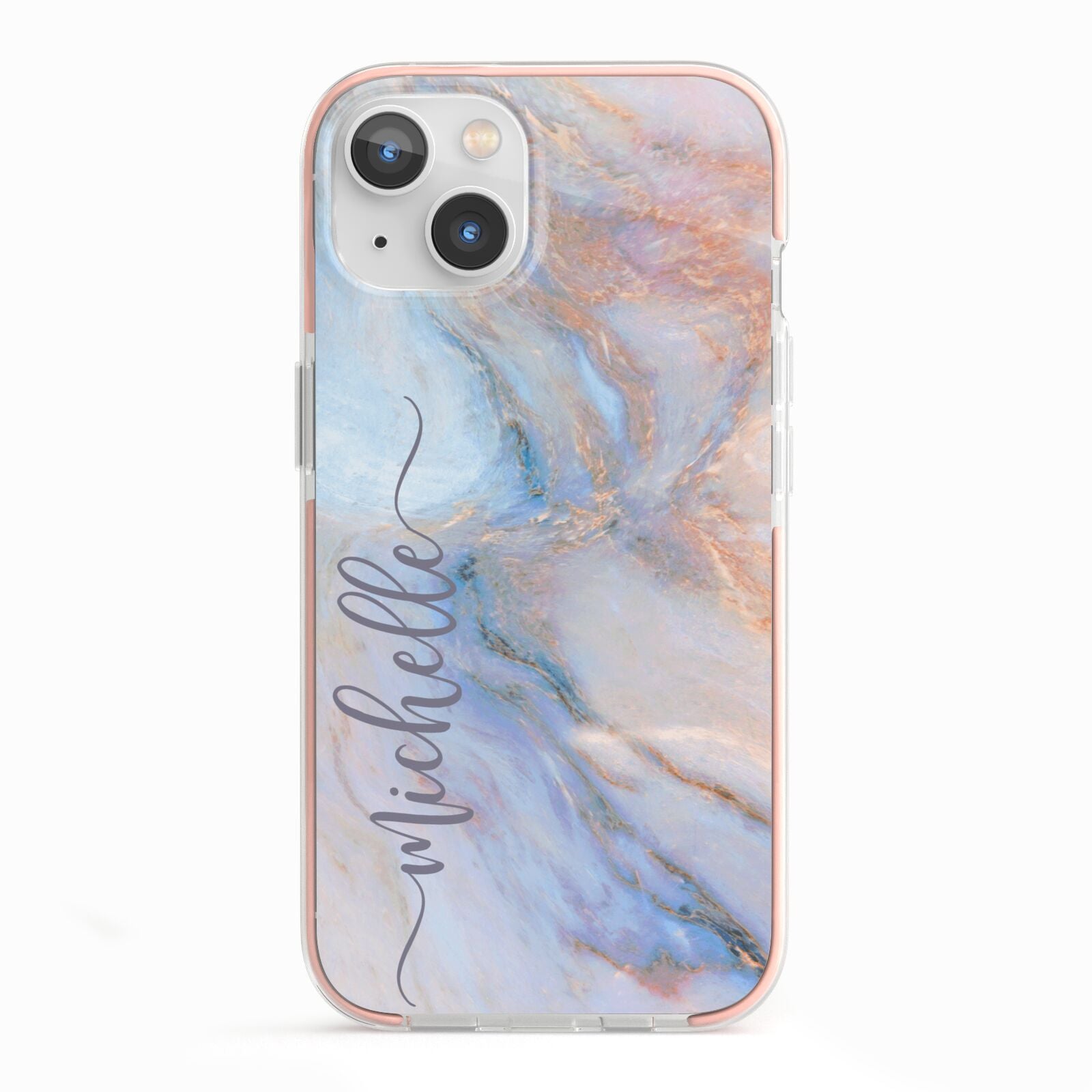 Pale Blue And Pink Marble iPhone 13 TPU Impact Case with Pink Edges