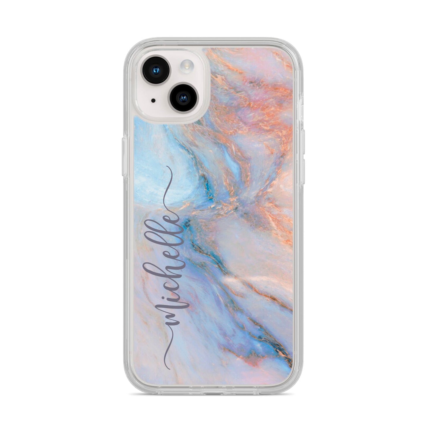 Pale Blue And Pink Marble iPhone 14 Plus Clear Tough Case Starlight