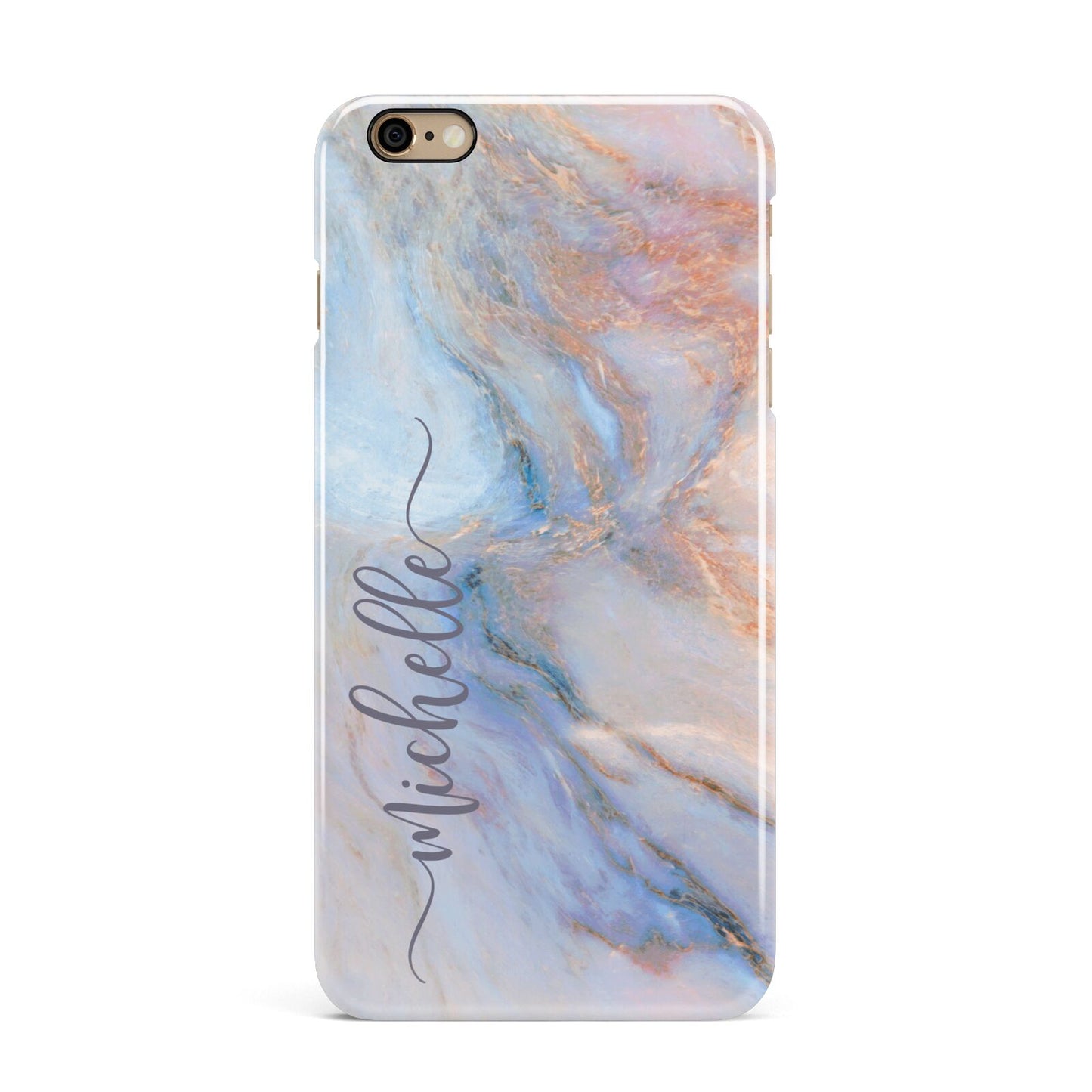 Pale Blue And Pink Marble iPhone 6 Plus 3D Snap Case on Gold Phone