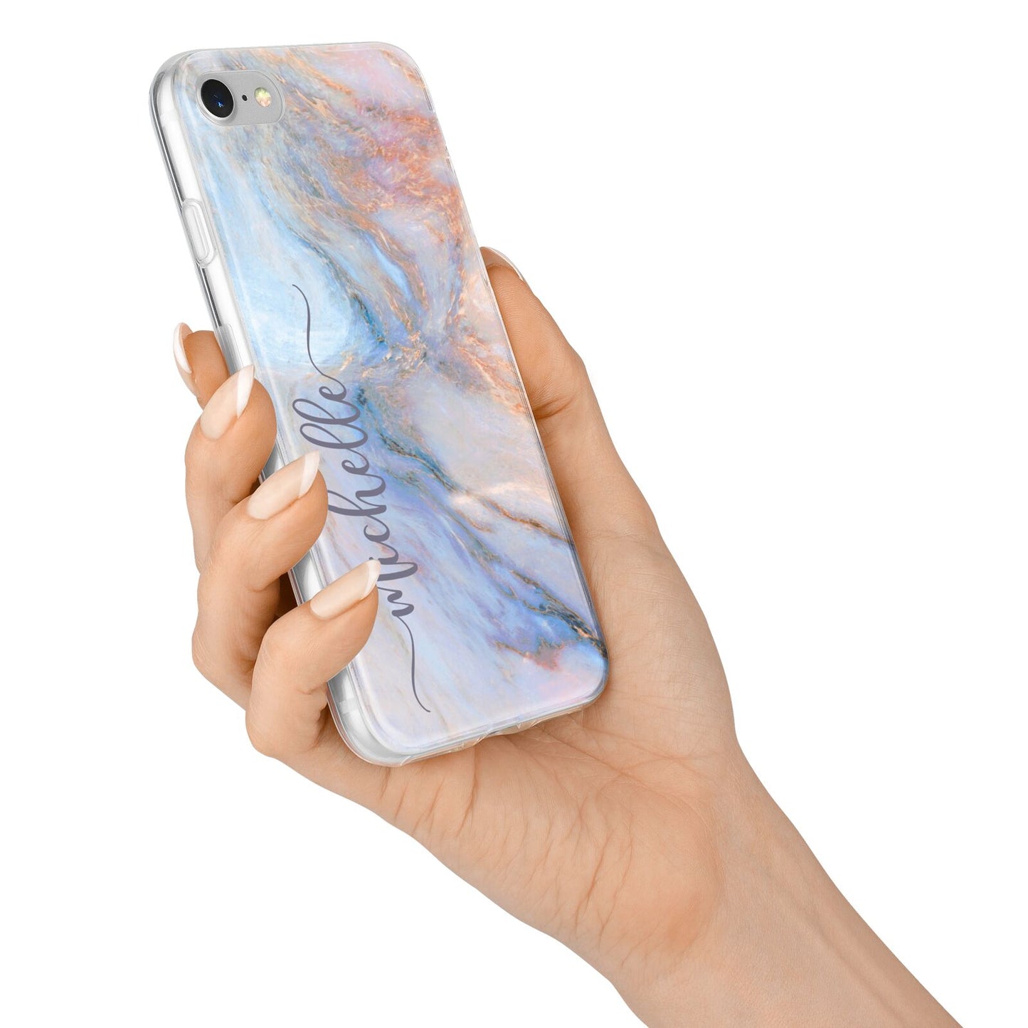 Pale Blue And Pink Marble iPhone 7 Bumper Case on Silver iPhone Alternative Image