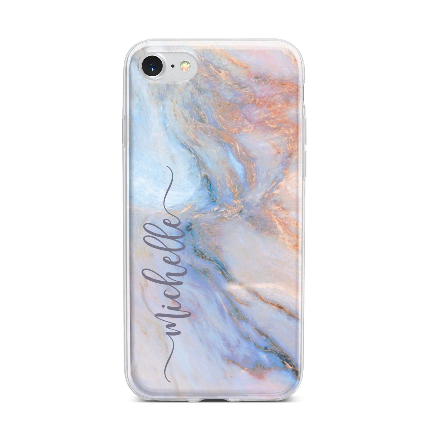 Pale Blue And Pink Marble iPhone 7 Bumper Case on Silver iPhone