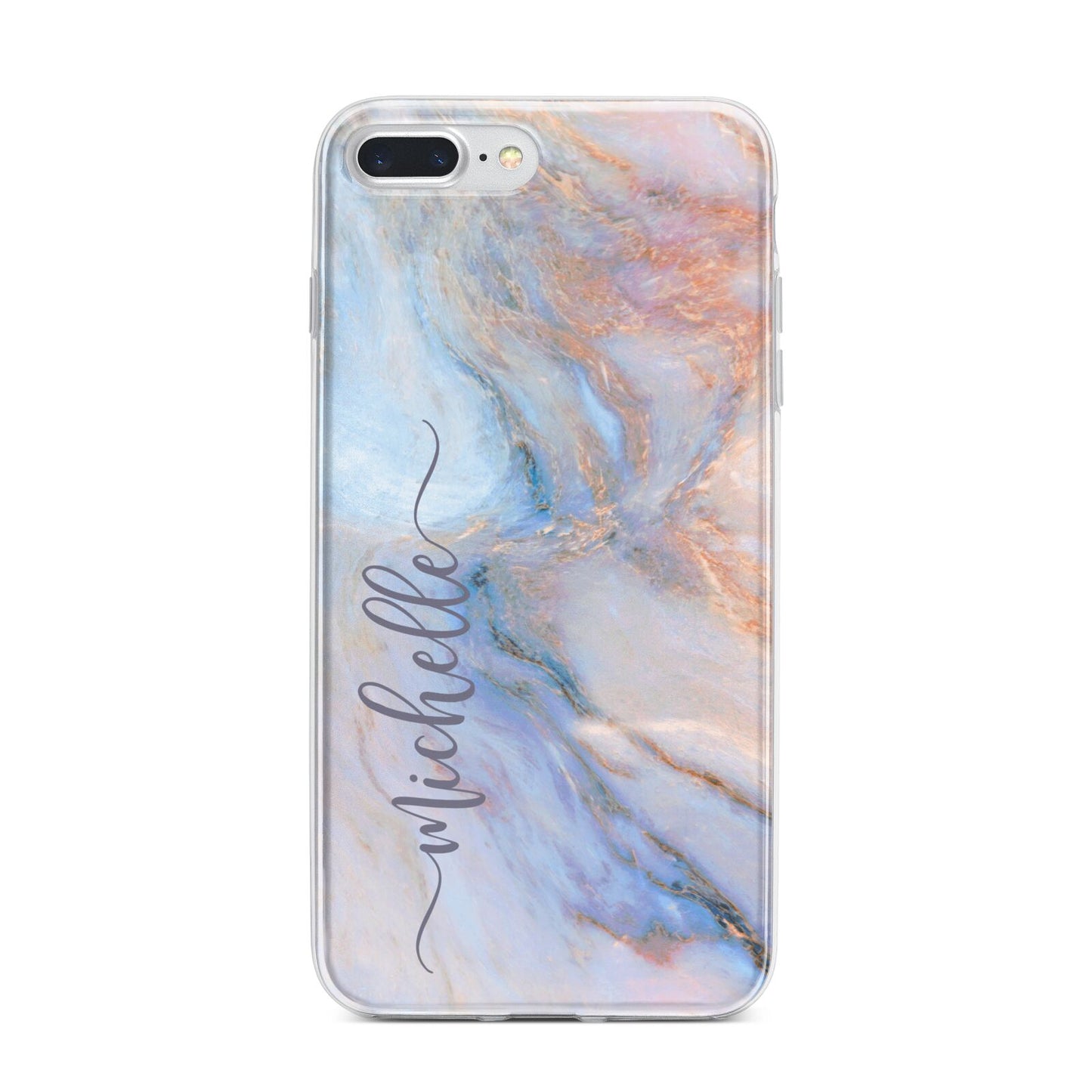 Pale Blue And Pink Marble iPhone 7 Plus Bumper Case on Silver iPhone