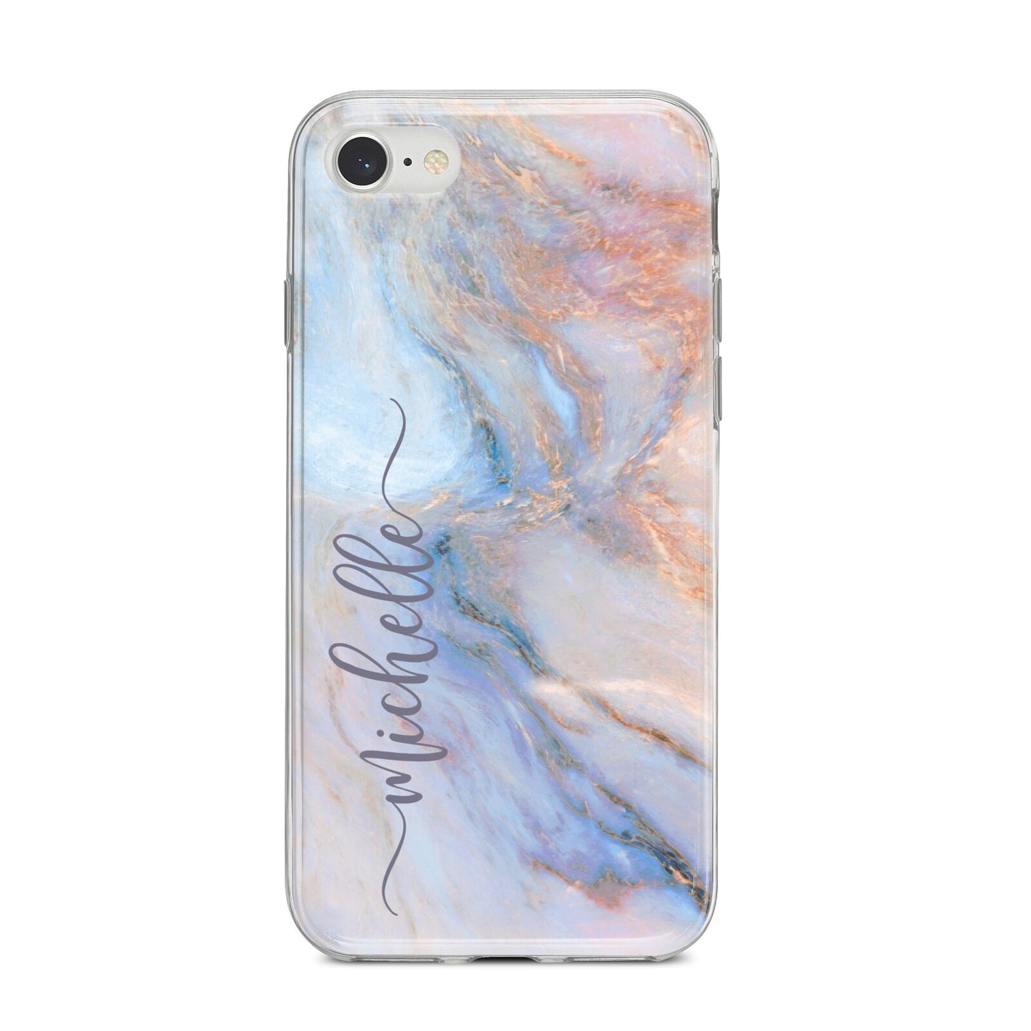 Pale Blue And Pink Marble iPhone 8 Bumper Case on Silver iPhone