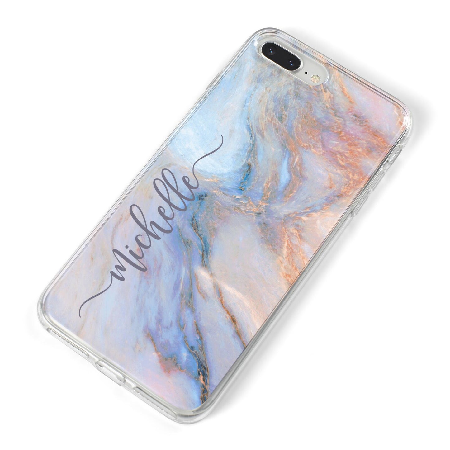 Pale Blue And Pink Marble iPhone 8 Plus Bumper Case on Silver iPhone Alternative Image