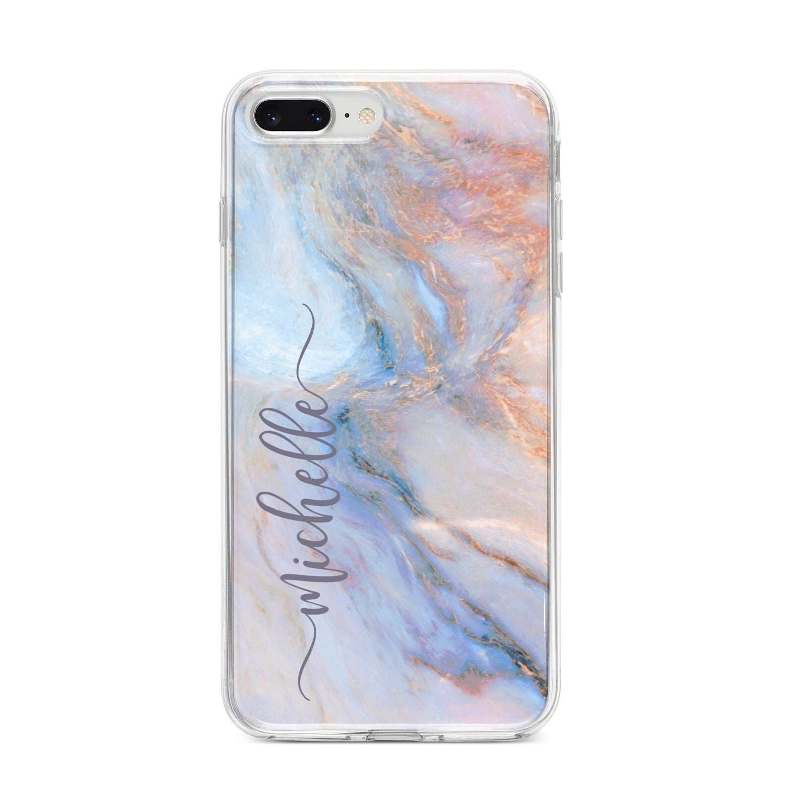 Pale Blue And Pink Marble iPhone 8 Plus Bumper Case on Silver iPhone