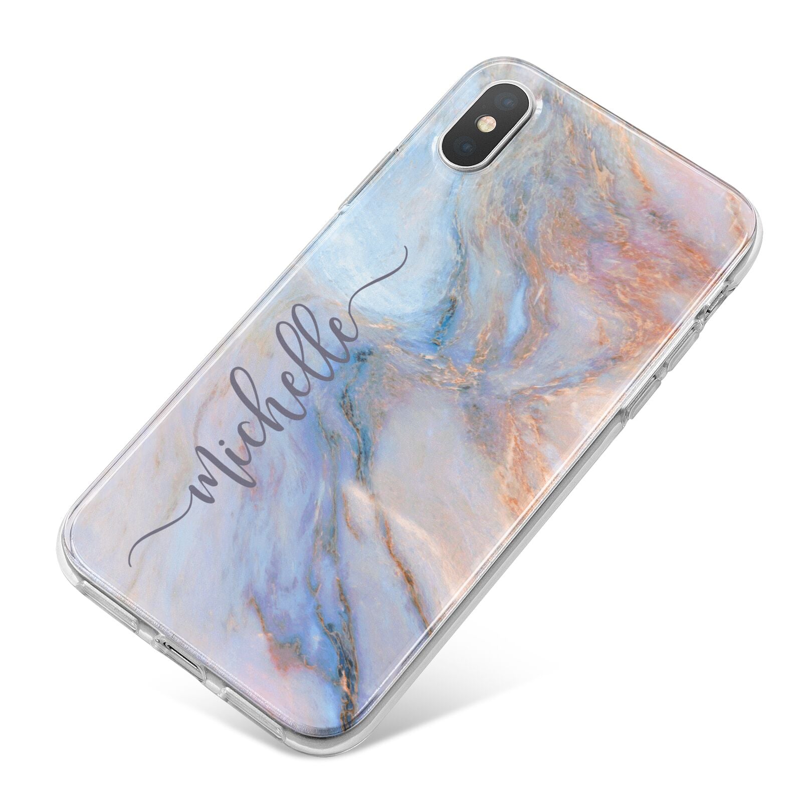 Pale Blue And Pink Marble iPhone X Bumper Case on Silver iPhone