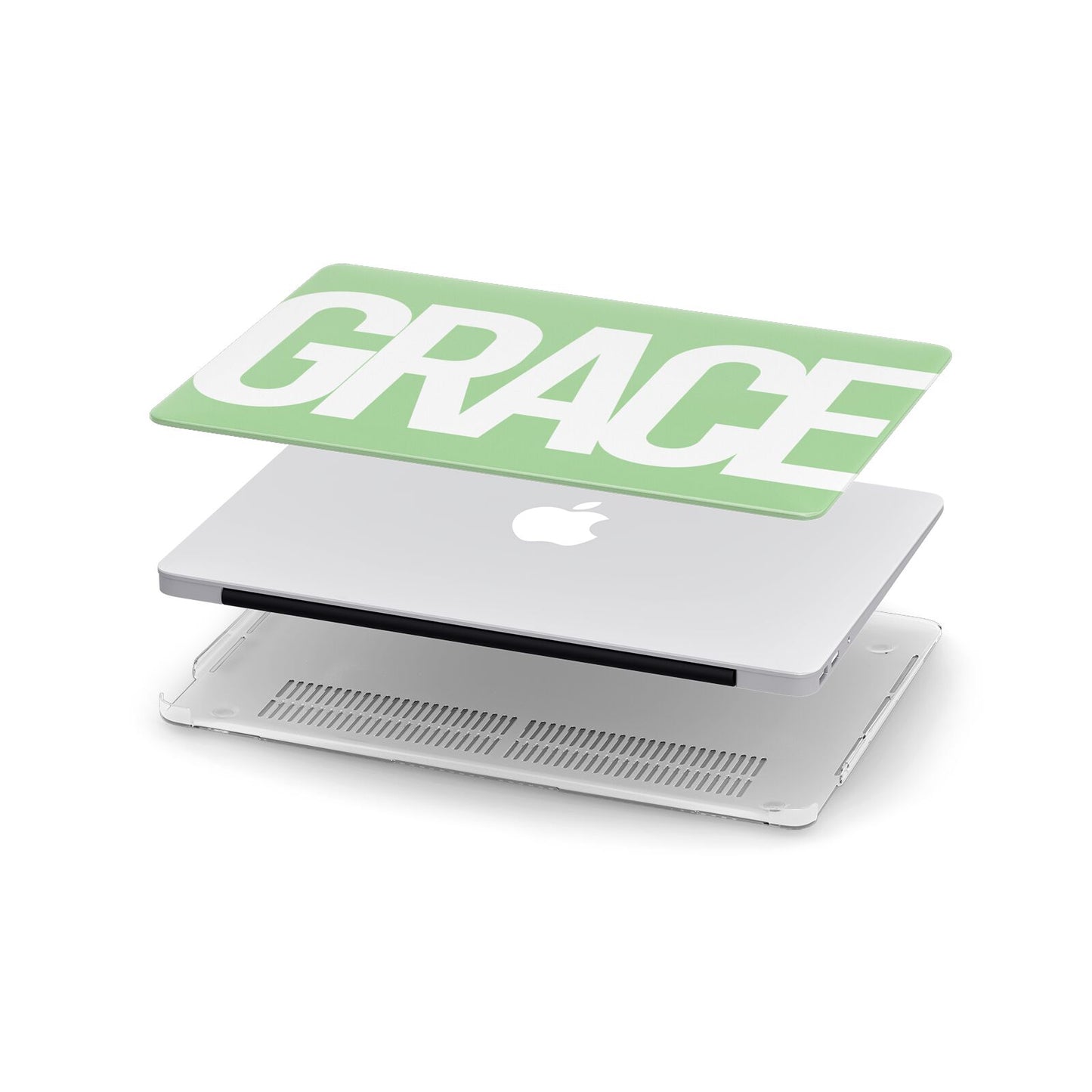 Pale Green with Bold White Text Apple MacBook Case in Detail