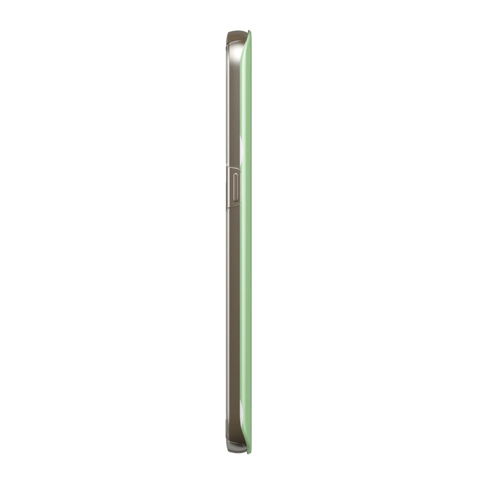 Pale Green with Bold White Text Protective Samsung Galaxy Case Side Angle