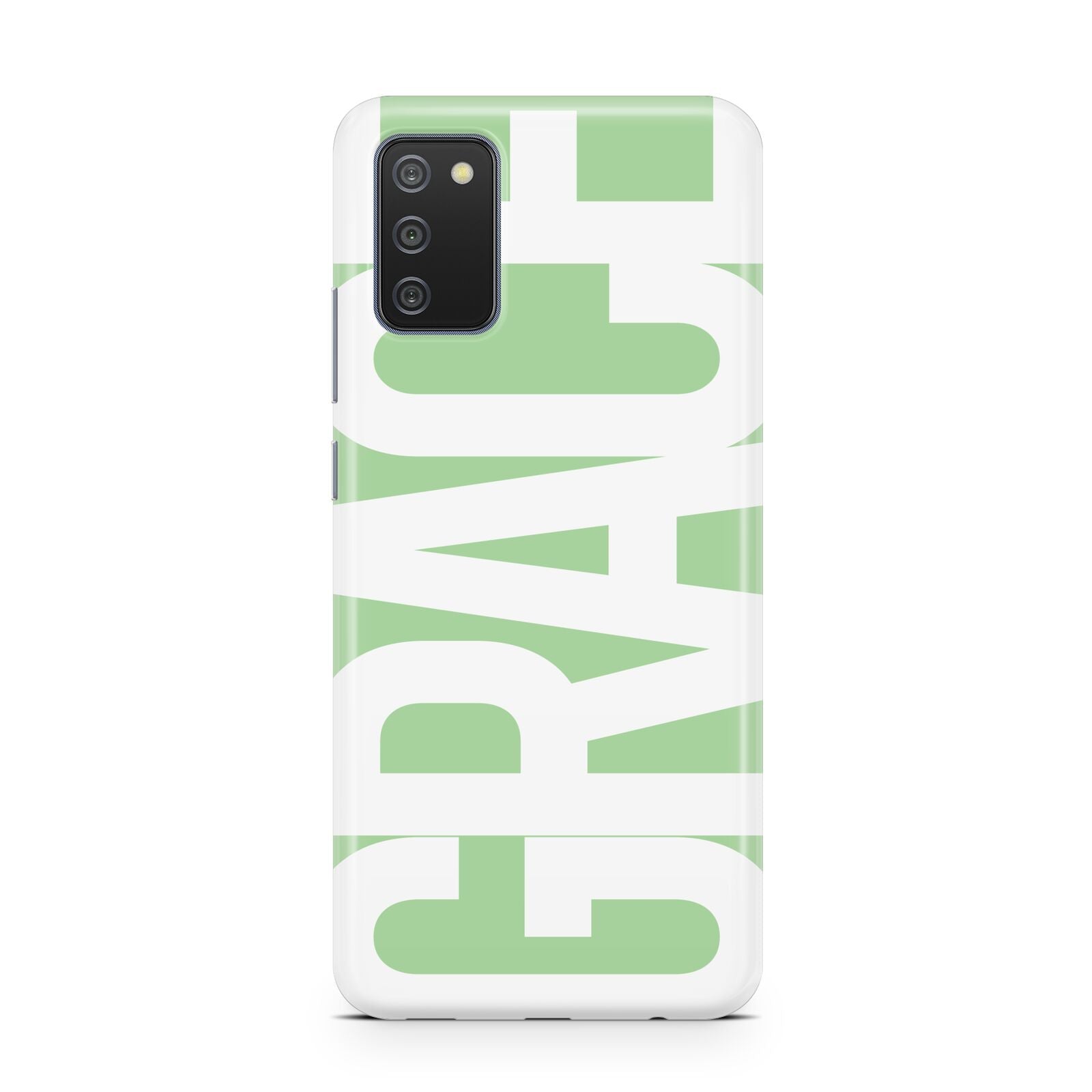 Pale Green with Bold White Text Samsung A02s Case