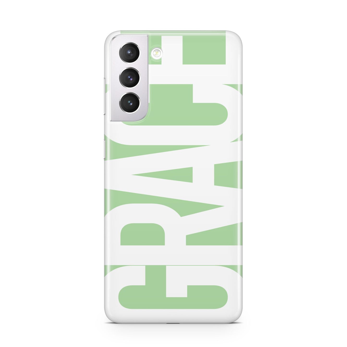 Pale Green with Bold White Text Samsung S21 Case